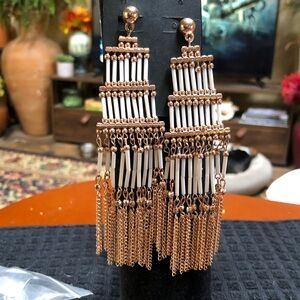 Chic Rose Gold and White Tassel Earrings